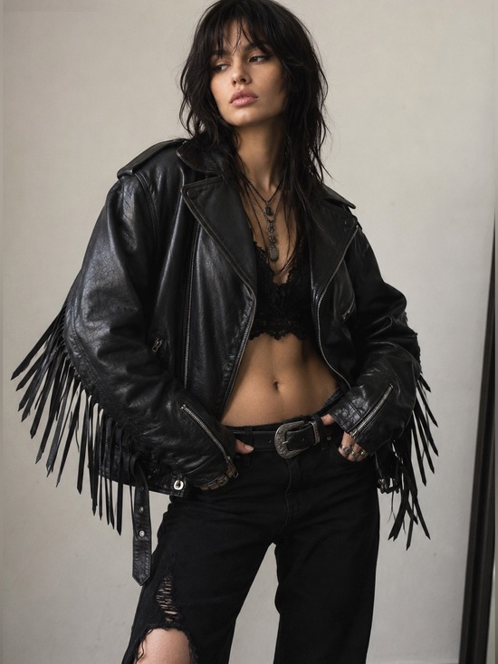 Jackets & Blazers - Vintage 80s Leather Fringe Jacket
Medium 22x27 Asymmetrical
Zipper Black